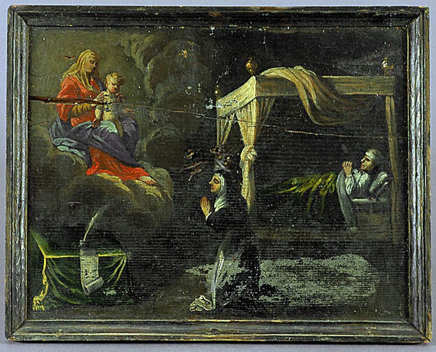 tableau (ex-voto) : Intercession de la Vierge en faveur d'un malade et religieuse priant - © Ministère de la Culture (France), Centre de conservation et de restauration du patrimoine des Pyrénées-Orientales – Tous droits réservés