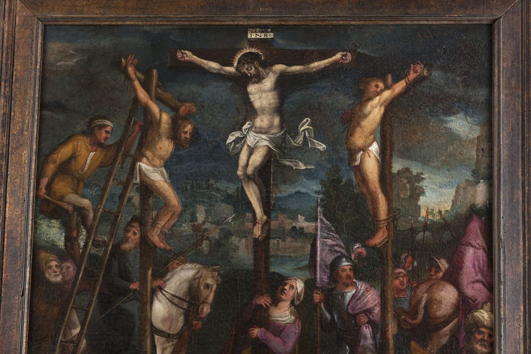 tableau : Crucifixion, vue partielle - © Ministère de la Culture (France), Centre de conservation et de restauration du patrimoine des Pyrénées-Orientales – Tous droits réservés