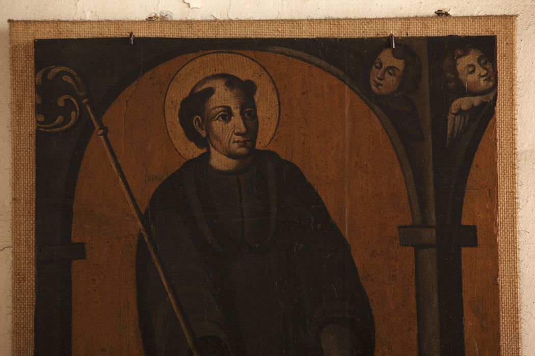 panneau peint : saint Julien, détail - © Ministère de la Culture (France), Centre de conservation et de restauration du patrimoine des Pyrénées-Orientales – Tous droits réservés
