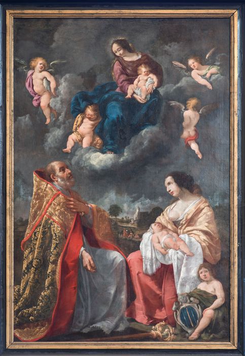 Tableau : La Vierge, un saint et la Charité (Saint Fortunat intercédant auprès de la Vierge pour la guérison d’un enfant malade)