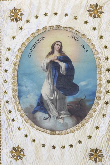 bannière de procession : Vierge triomphante, détail - © Ministère de la Culture (France), Conservation des antiquités et des objets d’art du Rhône – Tous droits réservés 