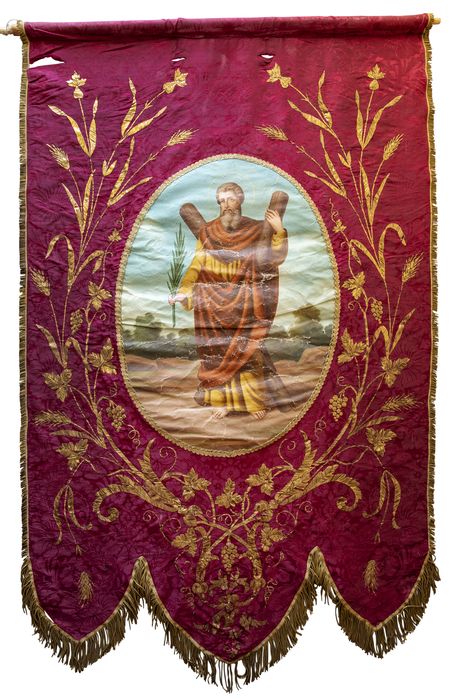 bannière de procession : Saint André et Evêque - © Ministère de la Culture (France), Conservation des antiquités et des objets d’art du Rhône – Tous droits réservés