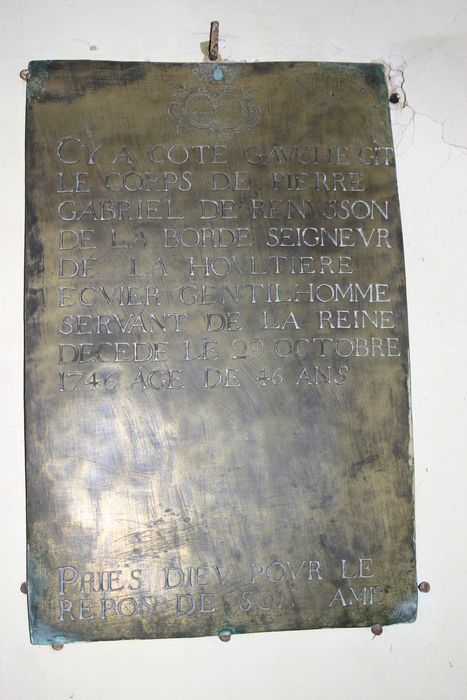plaque funéraire de Pierre Gabriel de Rénusson de la Borde
