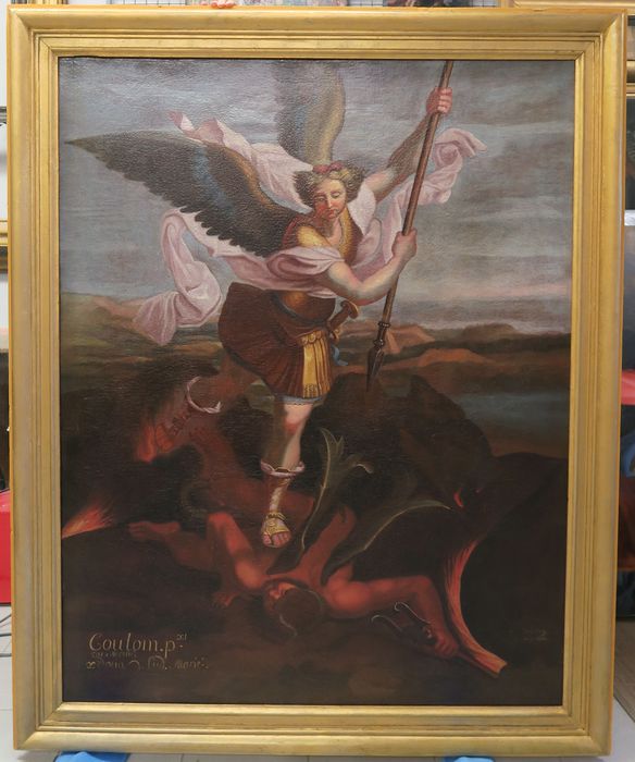 tableau : Saint Michel terrassant le dragon - ©  Ministère de la Culture (France), Conservation des antiquités et des objets d’art de la Sarthe - Tous droits réservés