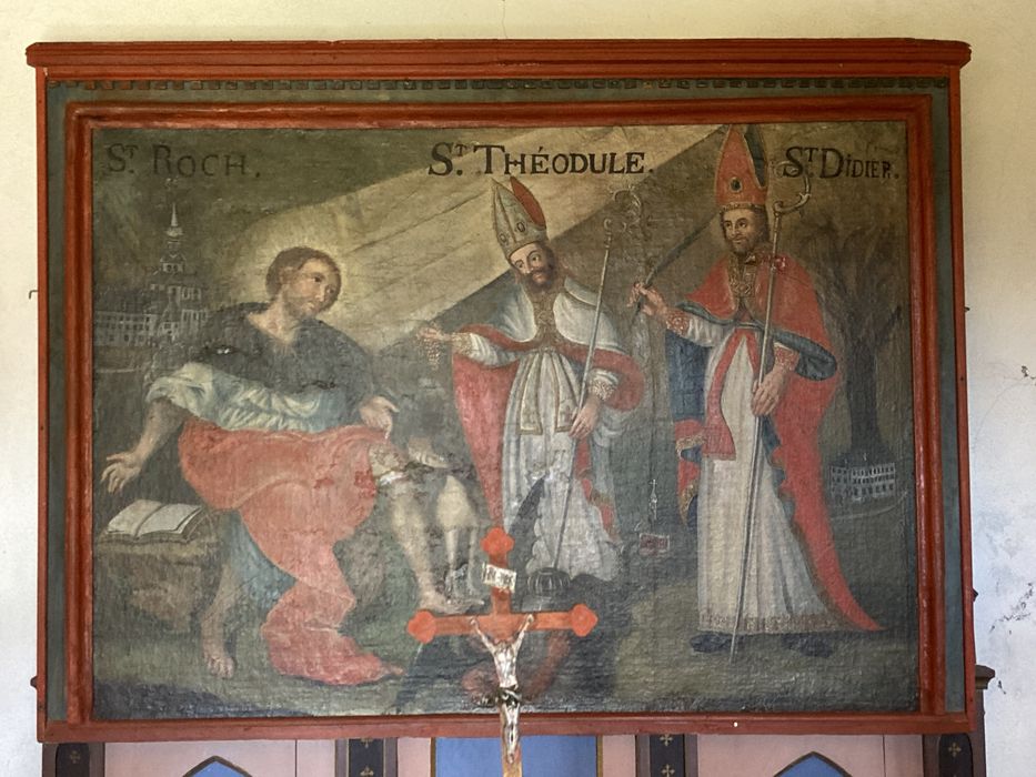 tableau et son cadre : Saint Roch, saint Théodule et saint Didier - © Ministère de la Culture (France), Conservation des antiquités et des objets d’art de Haute-Savoie – Tous droits réservés