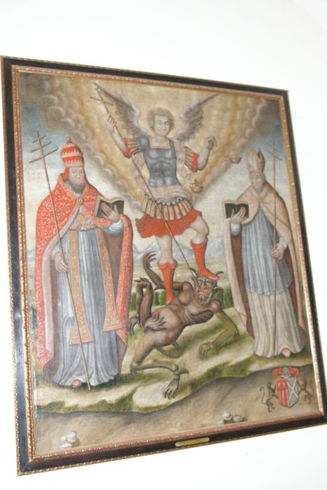 Tableau : Saint Michel avec un pape et un saint évêque