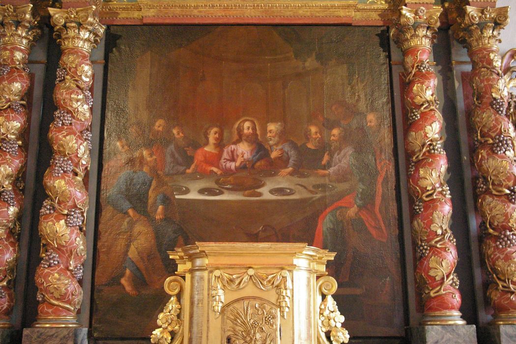 tableau du retable du maître-autel : Cène (la) - © Ministère de la Culture (France), Conservation des antiquités et des objets d’art de Haute-Savoie – Tous droits réservés 