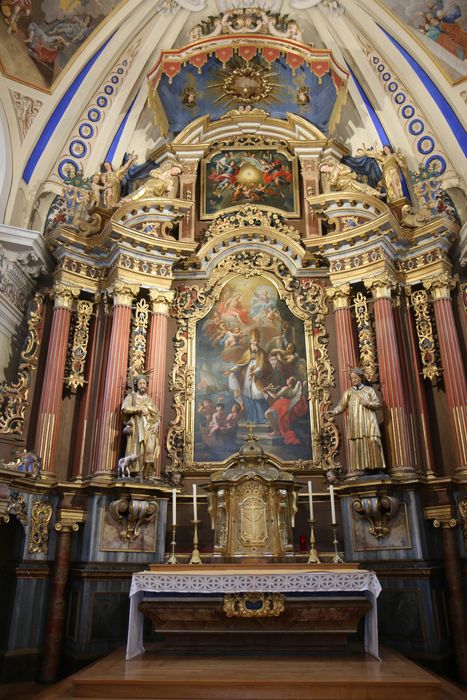 maître-autel, retable, tableau : saint Nicolas, statues : saint Roch, saint Etienne