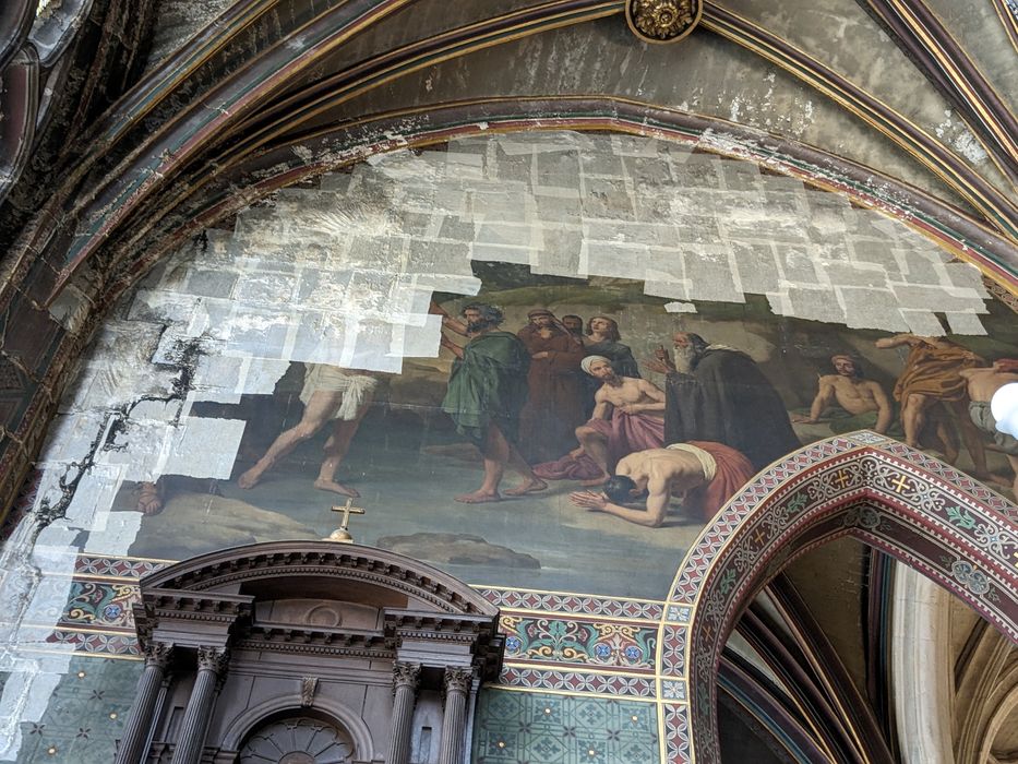 peinture monumentale de la chapelle des fonts baptismaux : Le Baptême du Christ, Adam et Eve