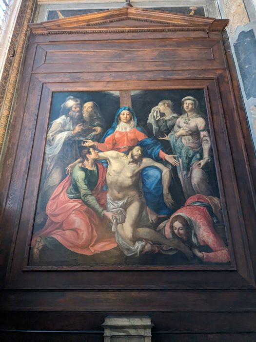 tableau : La Vierge de Pitié entourée de plusieurs saints