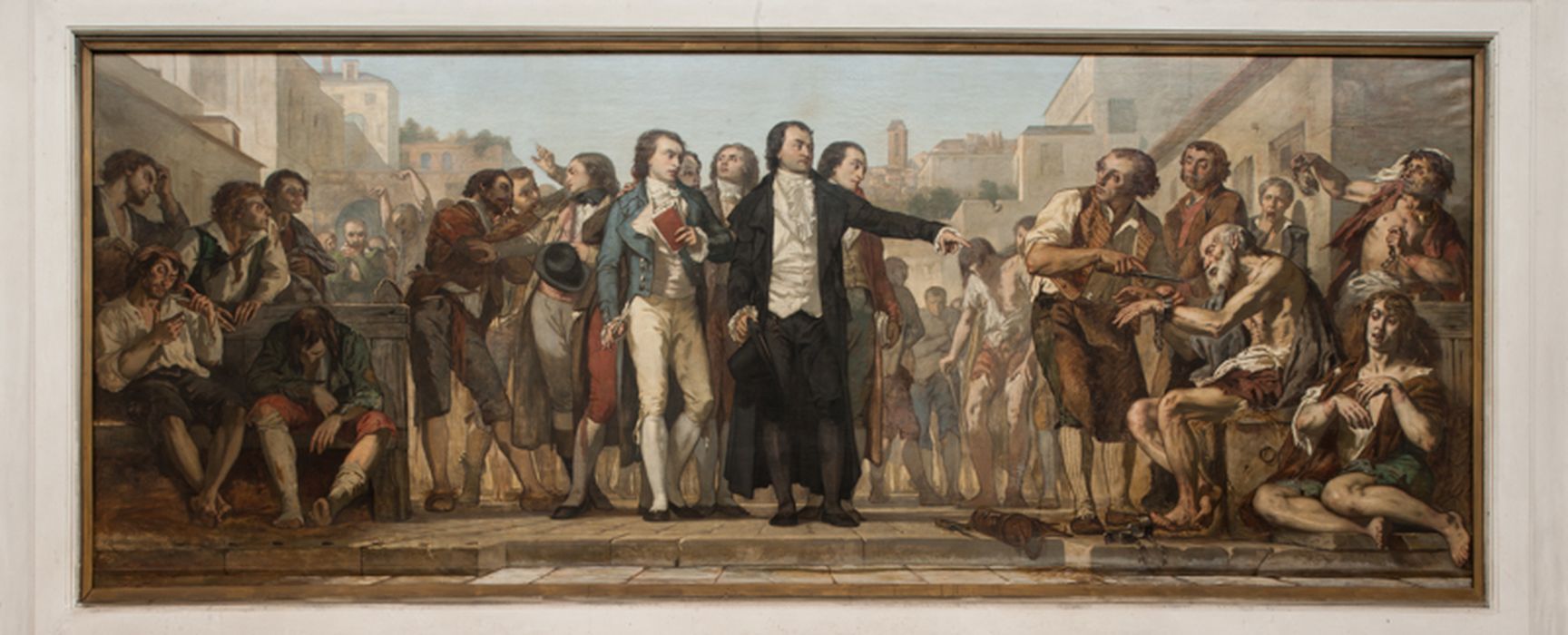 Tableau : Pinel faisant enlever les fers aux aliénés de Bicêtre