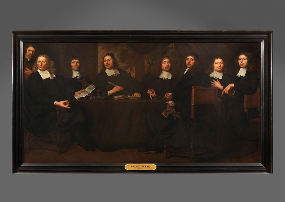 Tableau : Savants hollandais dissertant sur la découverte du Quinquina (ou : Assemblée de régents d'un hospice ou d'une corporation)
