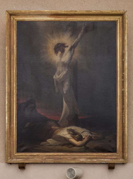 tableau et son cadre : Le Christ mort sur la croix - © Ministère de la Culture (France), Conservation des antiquités et des objets d’art de Seine-et-Marne – Tous droits réservés 