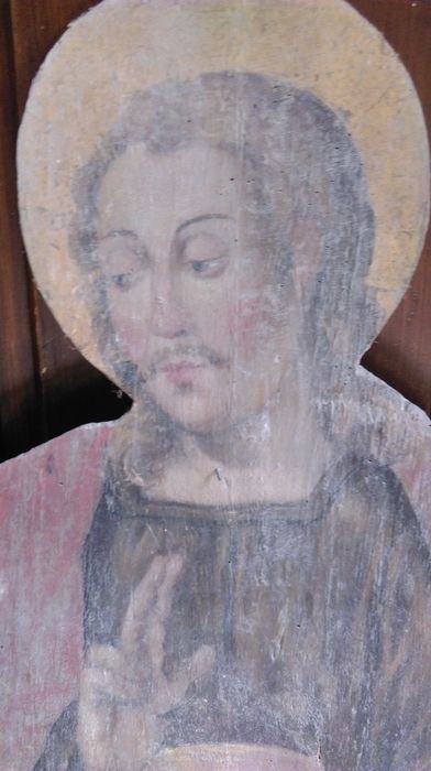 peinture monumentale (silhouette peinte sur bois) : Saint Jean l'évangéliste, détail