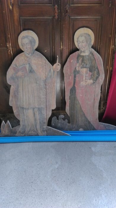peintures monumentales (silhouettes peintes sur bois) : Saint Jean l'évangéliste, saint Jouin