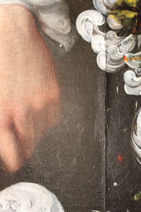 tableau : portrait d'un homme en tenue de chasse, détail
