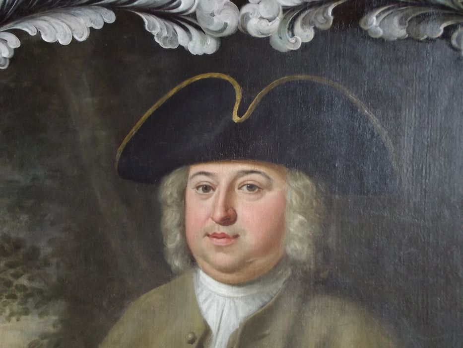 tableau : portrait d'un homme en tenue de chasse, détail