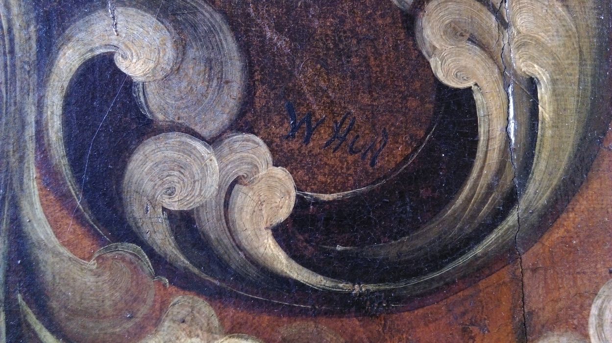 tableau : portrait d'un homme en tenue de chasse, détail