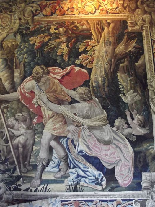 pièce murale : série des amours des dieux : Vénus ou Diane et Adonis, vue partielle