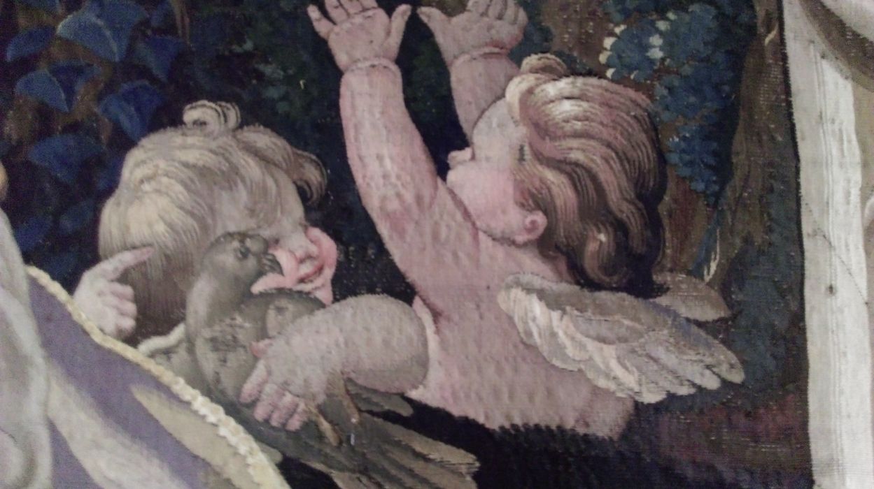 pièce murale : série des amours des dieux : Vénus ou Diane et Adonis, détail