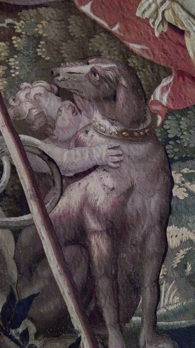 pièce murale : série des amours des dieux : Vénus ou Diane et Adonis, détail
