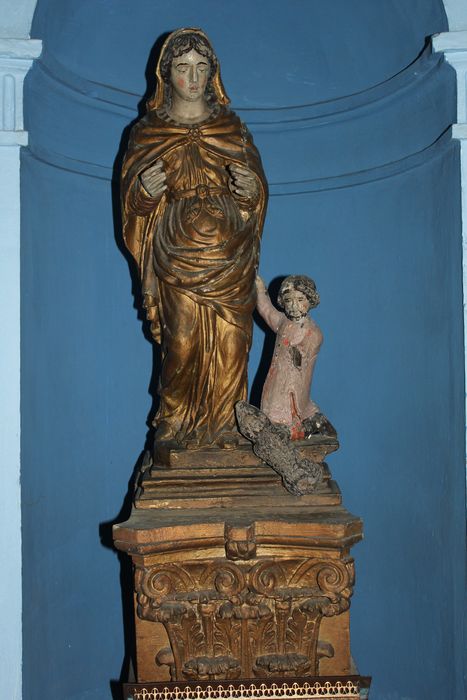 groupe sculpté (statuette) : Sainte Colombe enfant et l'ours - © Ministère de la Culture (France), Conservation des antiquités et des objets d’art de la Somme – Tous droits réservés