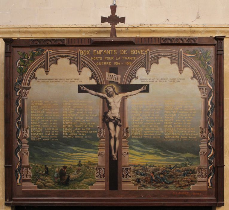 tableau commémoratif des morts de la guerre de 1914-1918 et son cadre - © Ministère de la Culture (France), Conservation des antiquités et des objets d’art de la Somme – Tous droits réservés 