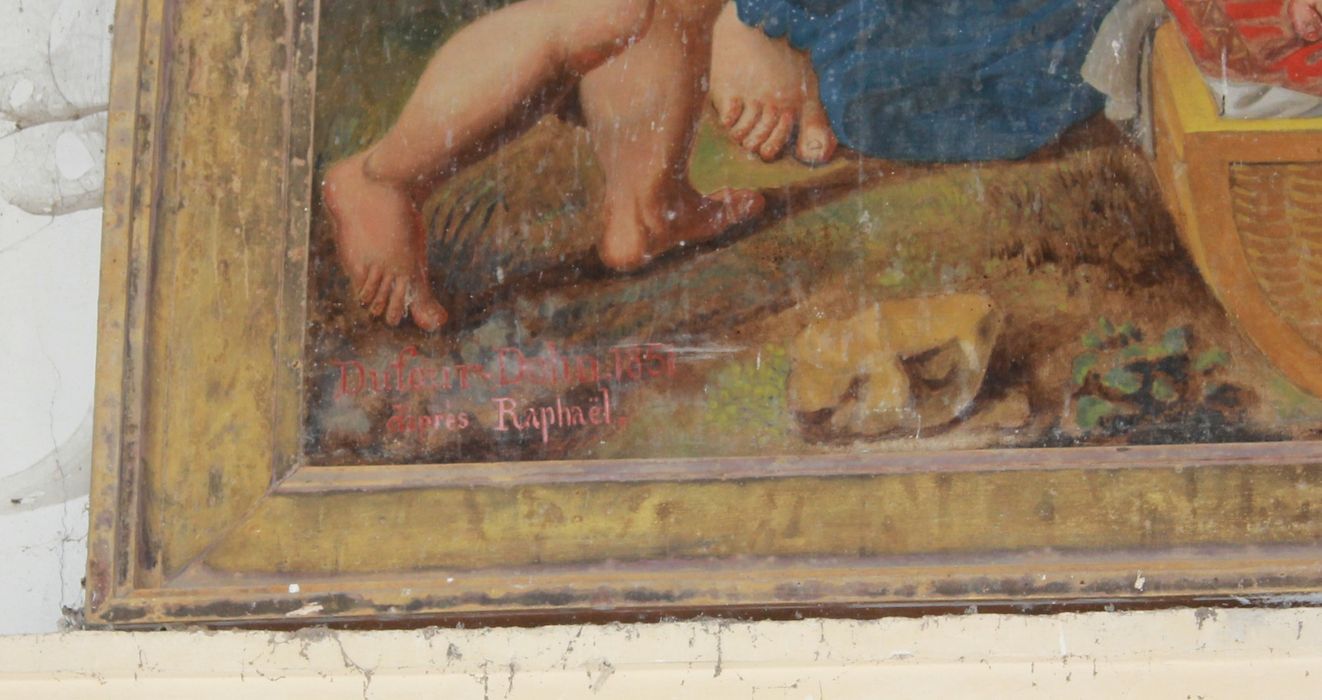 tableau : Sainte Famille, détail de la signature - © Ministère de la Culture (France), Conservation des antiquités et des objets d’art de la Somme – Tous droits réservés 