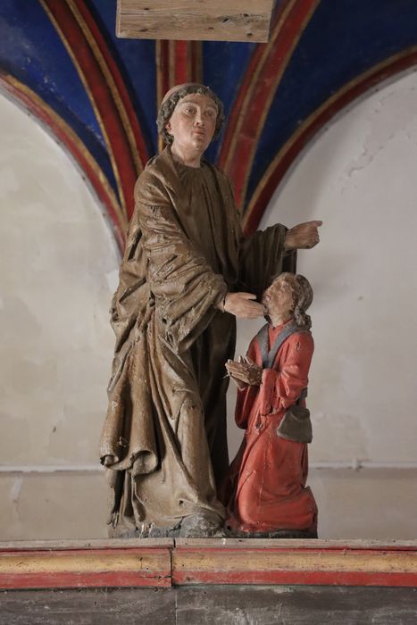 groupe sculpté : Saint Marcoul et un donateur - © Ministère de la Culture (France), Conservation des antiquités et des objets d’art de la Somme – Tous droits réservés 