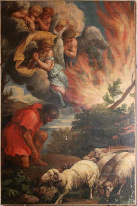 tableau : Moïse gardant les troupeaux de Jéthro ; le Buisson ardent