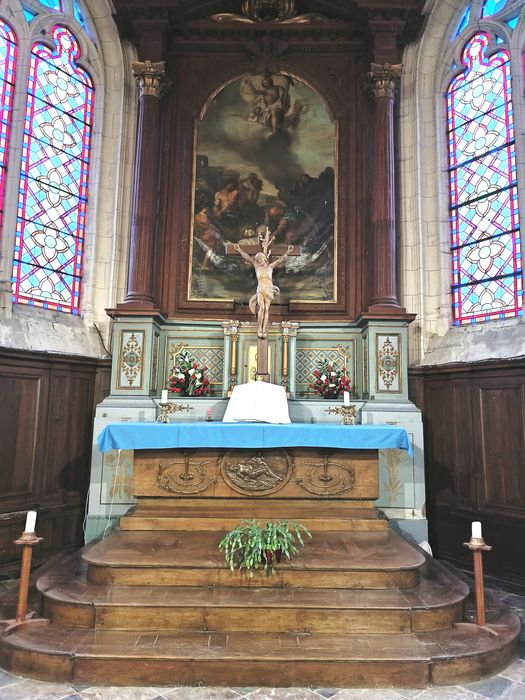 maître-autel, retable, fronton, tableau : Martyre de saint Etienne