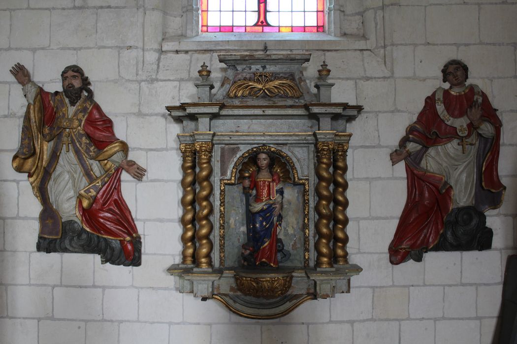 retable, statue (statuette) : Sainte Catherine, hauts-reliefs (panneaux sculptés) : Abbés prémontrés bénissant - © Ministère de la Culture (France), Conservation des antiquités et des objets d’art de la Somme – Tous droits réservés