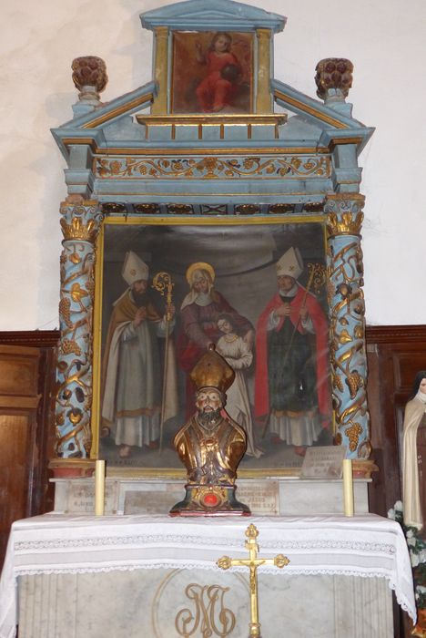 retable de la chapelle latérale nord, tableau : Education de la Vierge, saint Eloi et saint Denis (l’)