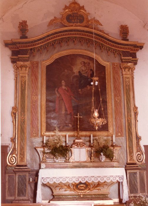 autel, retable, tableau d'autel : Sainte Foy de Conques au pied de Marie et Jésus
