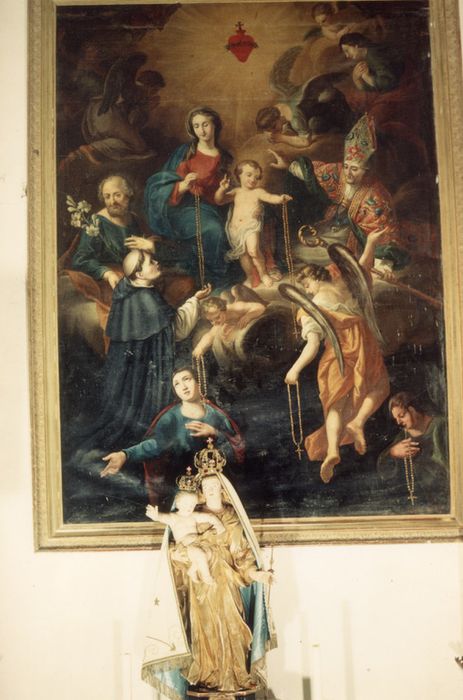 tableau : Donation du Rosaire avec Saint Dominique, Saint Joseph et un saint évêque