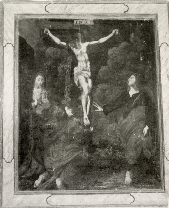 Tableau : Christ en croix entre Saint Jean et Sainte Madeleine