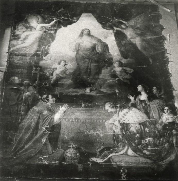 tableau : Louis XVIII et un pape (Pie VII) en adoration devant le Sacré-Coeur