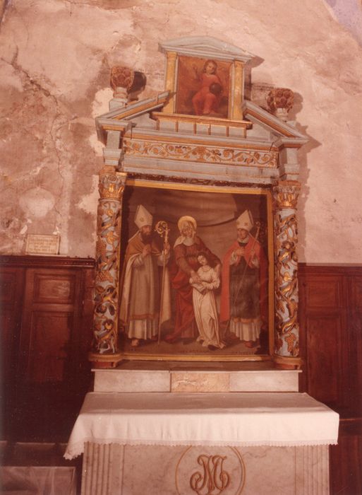 retable de la chapelle latérale nord, tableau : Education de la Vierge, saint Eloi et saint Denis (l’)