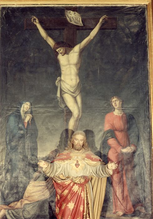 tableau : Crucifixion avec la Vierge, Madeleine et Saint Jean, vue partielle