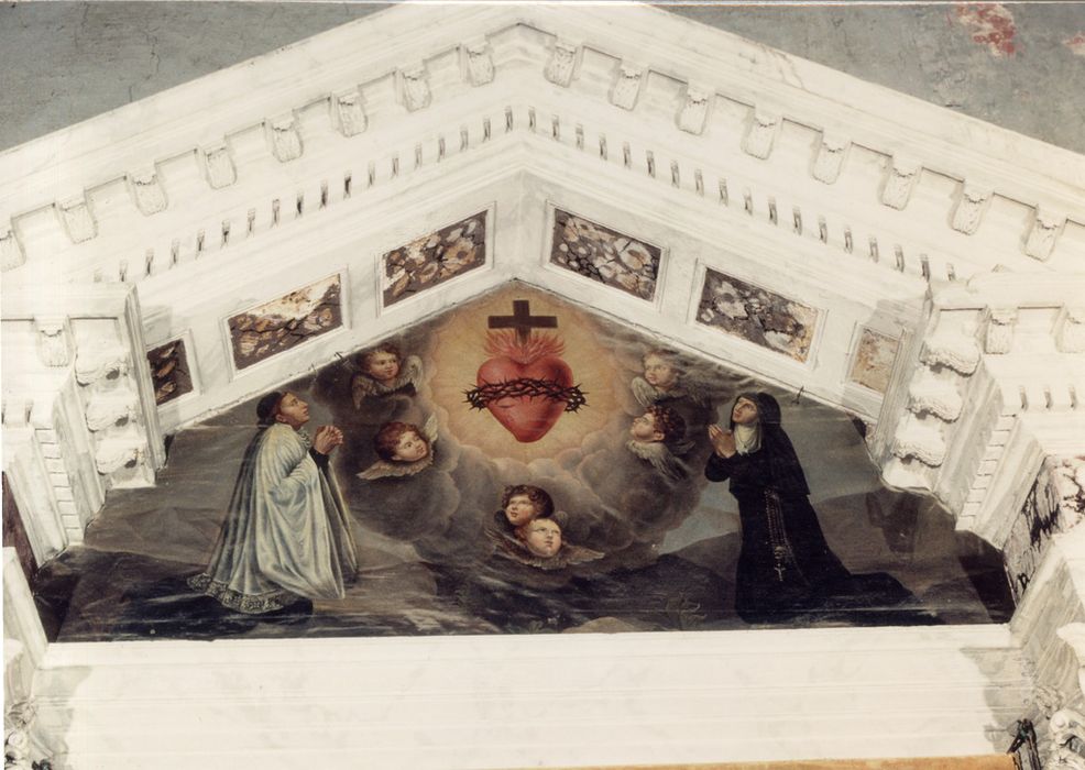 tableau : Apparition du Sacré Coeur avec Saint François de Salles et Sainte Marguerite Marie Alacoque