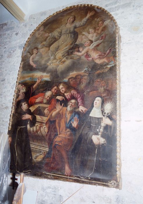tableau : Assomption de la Vierge avec les apôtres, Saint François d'Assise et Sainte Claire
