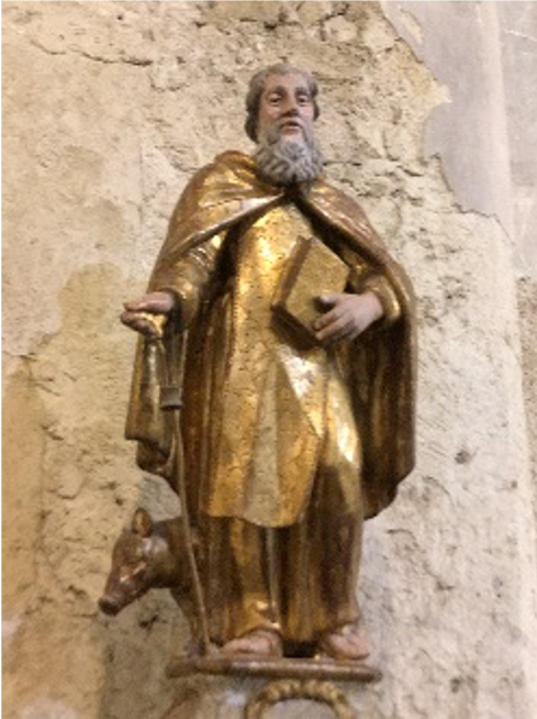 Groupe reliquaire : Saint Antoine et son cochon, vue rapprochée