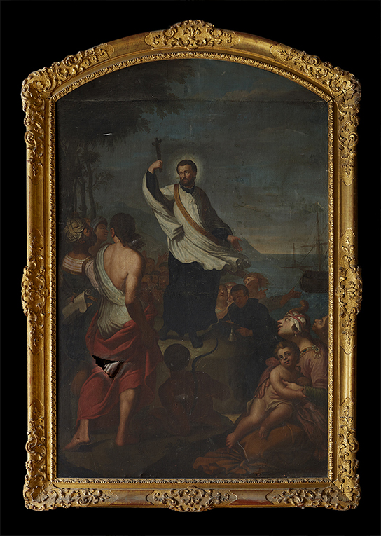 tableau et son cadre : Saint Francois-Xavier prêchant aux Indiens