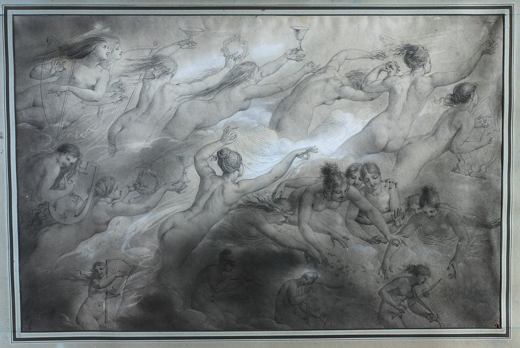 dessin : Apothéose des héros morts pour la patrie - © Ministère de la Culture (France), Conservation des antiquités et des objets d’art de Vendée – Tous droits réservés 