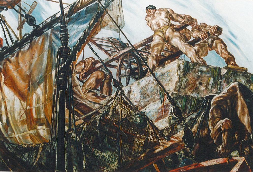 tableau : Les ravisseurs de la mer, Le déchargement des bateaux
