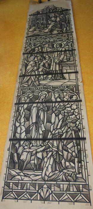 carton de vitrail n°4 : L'Apparition de la Vierge à Bernadette Soubirous