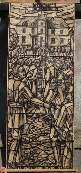 carton de vitrail n°9 : L'arrestation de l'abbé Morenne