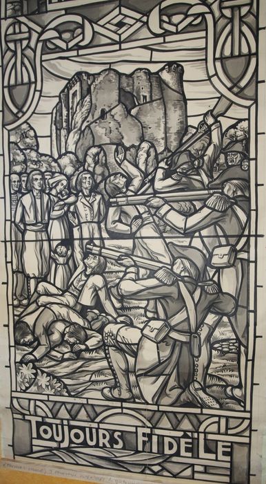 carton de vitrail n°3 : Les Fusillades du château de Pouzaugues, détail
