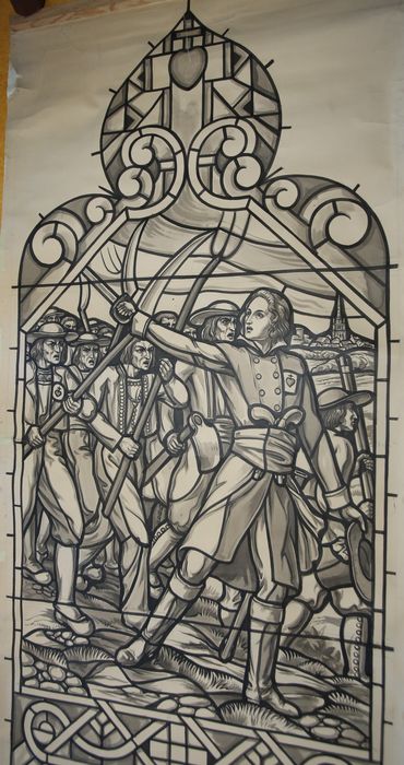 carton de vitrail n°3 : Les Fusillades du château de Pouzaugues, détail