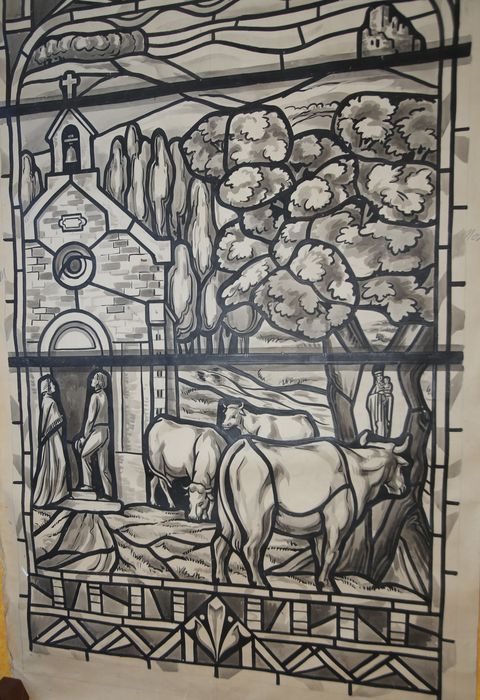 carton de vitrail n°5 : Le Pèlerinage à Maison-Pré, détail